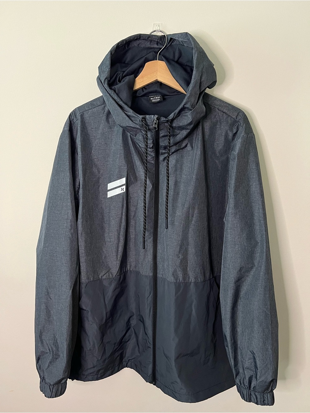 Hurley Men’s Two-Tone Hooded Windbreaker Jacket - Charcoal & Black